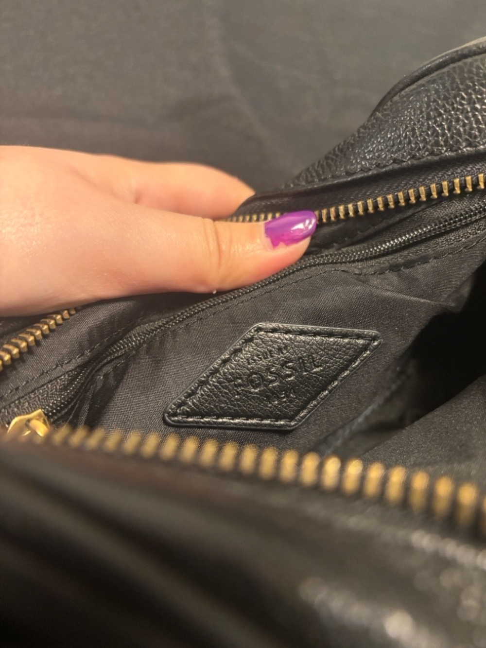 Fossil Brennon Camera Black Leather Crossbody Bag with Gold Accent - Picture 7 of 8